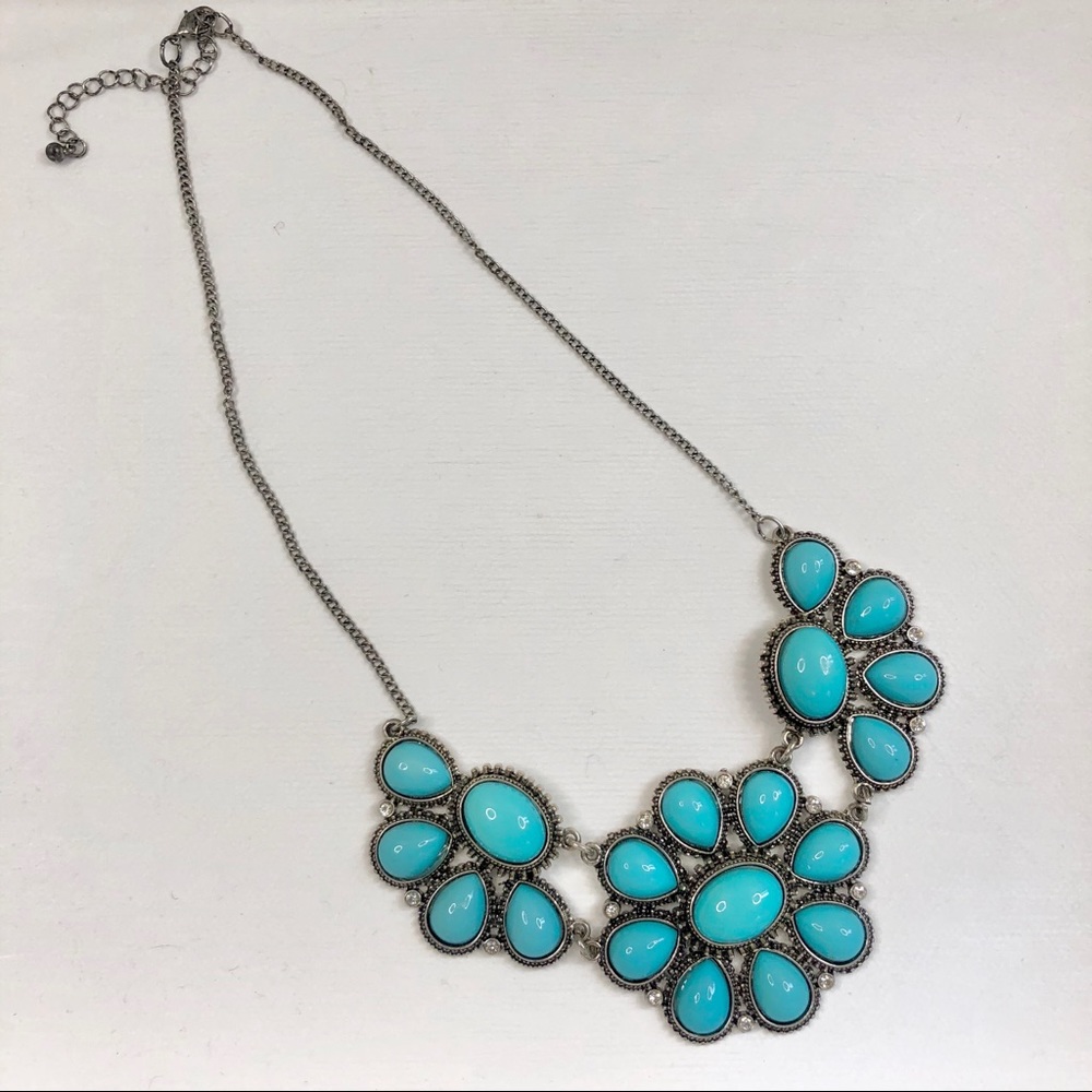 TURQUOISE & SILVER statement bib necklace